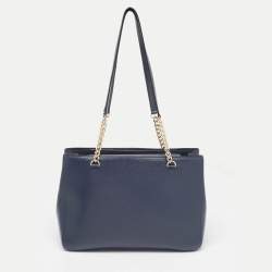 DKNY Navy Blue Leather Charm Chain Tote