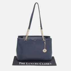 DKNY Navy Blue Leather Charm Chain Tote