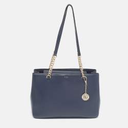 DKNY Navy Blue Leather Charm Chain Tote