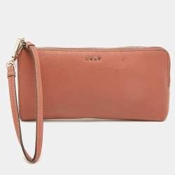 DKNY Old Rose Leather Zippy Wristlet Clutch