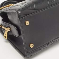 Pre Owned DKNY Black Quilted Leather Frame Top Handle Bag