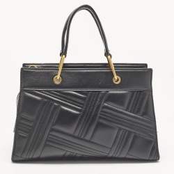 Pre Owned DKNY Black Quilted Leather Frame Top Handle Bag