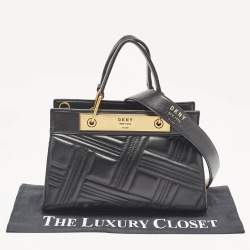 Pre Owned DKNY Black Quilted Leather Frame Top Handle Bag