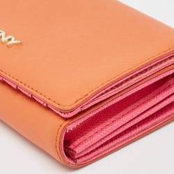 Dkny Orang/Pink Leather French Flap Wallet
