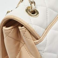 DKNY Beige/White Quilted Leather Flap Bag