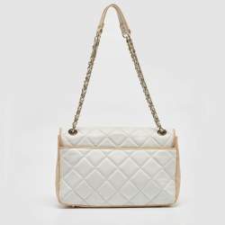 DKNY Beige/White Quilted Leather Flap Bag