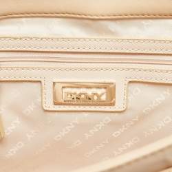 DKNY Beige/White Quilted Leather Flap Bag