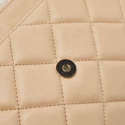 DKNY Beige/White Quilted Leather Flap Bag