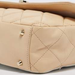 DKNY Beige/White Quilted Leather Flap Bag