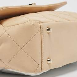 DKNY Beige/White Quilted Leather Flap Bag