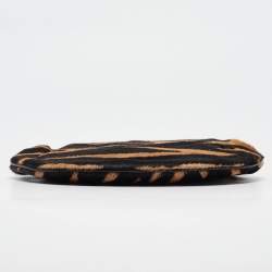 DKNY Black/Brown Zebra Print Calf Hair Chain Multi Pouch 