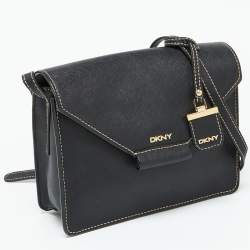 DKNY Black Leather Envelope Flap Shoulder Bag