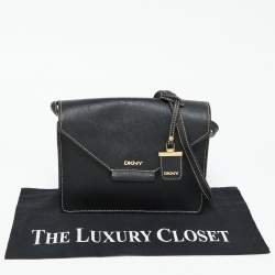 DKNY Black Leather Envelope Flap Shoulder Bag