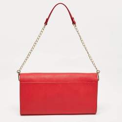 DKNY Red Leather Logo Flap Shoulder Bag
