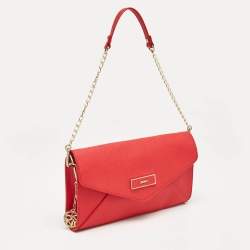 DKNY Red Leather Logo Flap Shoulder Bag