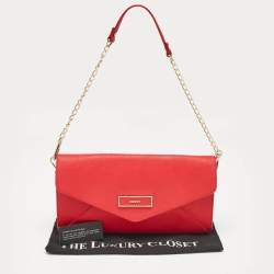 DKNY Red Leather Logo Flap Shoulder Bag