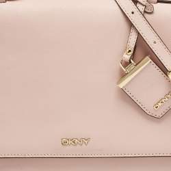 Pre Owned DKNY Pink Leather Logo Flap Top Handle Bag