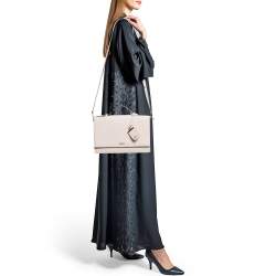 Pre Owned DKNY Pink Leather Logo Flap Top Handle Bag