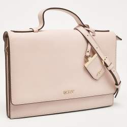 Pre Owned DKNY Pink Leather Logo Flap Top Handle Bag