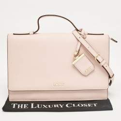 Pre Owned DKNY Pink Leather Logo Flap Top Handle Bag