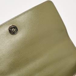 Pre Owned Dkny Green/Beige Monogram Coated Canvas and Leather Flap Chain Shoulder Bag