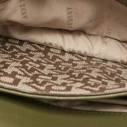 Pre Owned Dkny Green/Beige Monogram Coated Canvas and Leather Flap Chain Shoulder Bag