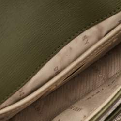 Pre Owned Dkny Green/Beige Monogram Coated Canvas and Leather Flap Chain Shoulder Bag