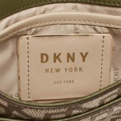 Pre Owned Dkny Green/Beige Monogram Coated Canvas and Leather Flap Chain Shoulder Bag