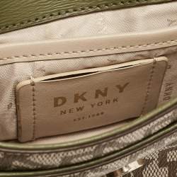 Pre Owned Dkny Green/Beige Monogram Coated Canvas and Leather Flap Chain Shoulder Bag