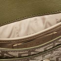 Pre Owned Dkny Green/Beige Monogram Coated Canvas and Leather Flap Chain Shoulder Bag