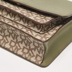 Pre Owned Dkny Green/Beige Monogram Coated Canvas and Leather Flap Chain Shoulder Bag