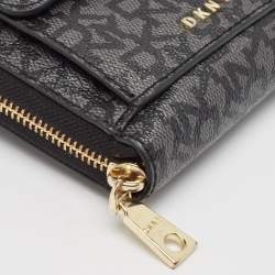 DKNY Black/Grey Signature Coated Canvas Mini Zip Around Olive Crossbody Bag