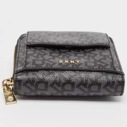DKNY Black/Grey Signature Coated Canvas Mini Zip Around Olive Crossbody Bag