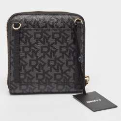 DKNY Black/Grey Signature Coated Canvas Mini Zip Around Olive Crossbody Bag
