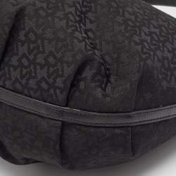 Pre Owned Dkny Black Monogram Canvas and Leather Zip Hobo