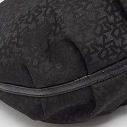 Pre Owned Dkny Black Monogram Canvas and Leather Zip Hobo