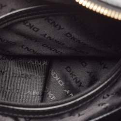 Pre Owned Dkny Black Monogram Canvas and Leather Zip Hobo