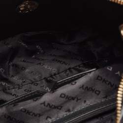 Pre Owned Dkny Black Monogram Canvas and Leather Zip Hobo