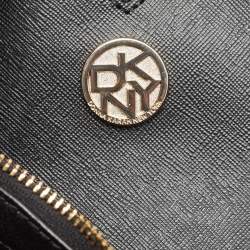 Pre Owned Dkny Black Monogram Canvas and Leather Zip Hobo