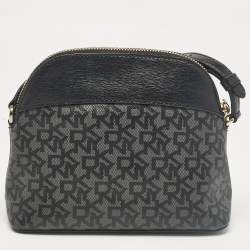 Dkny Black Monogram Coated Canvas and Leather Dome Crossbody Bag