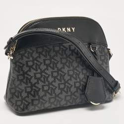 Dkny Black Monogram Coated Canvas and Leather Dome Crossbody Bag