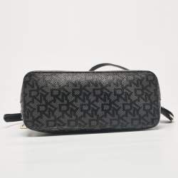 Dkny Black Monogram Coated Canvas and Leather Dome Crossbody Bag