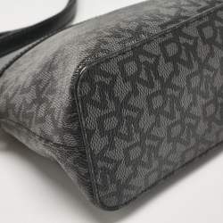 Dkny Black Monogram Coated Canvas and Leather Dome Crossbody Bag