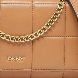 DKNY Beige Quilted Leather Flap Shoulder Bag