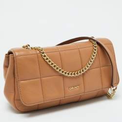 DKNY Beige Quilted Leather Flap Shoulder Bag