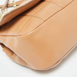 DKNY Beige Quilted Leather Flap Shoulder Bag