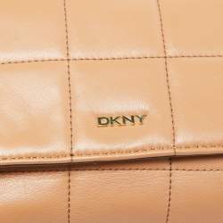 DKNY Beige Quilted Leather Flap Shoulder Bag