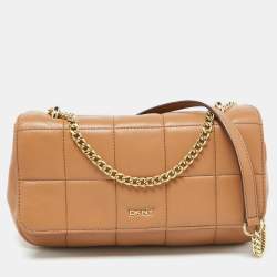 DKNY Beige Quilted Leather Flap Shoulder Bag