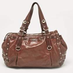 Pre Owned DKNY Dark Brown Leather Studded Drawstring Tote