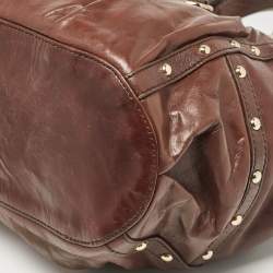 Pre Owned DKNY Dark Brown Leather Studded Drawstring Tote